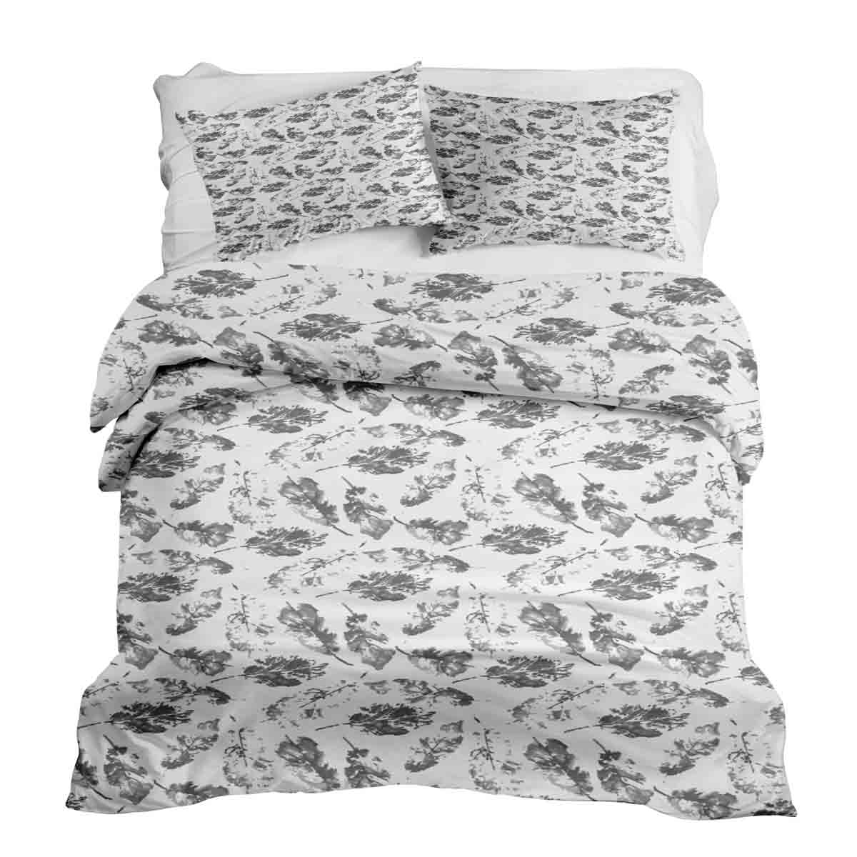 Couette de thérapie Ensemble de literie blanc avec feuilles grises