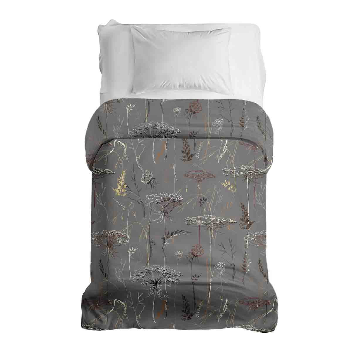 Couverture thérapeutique originale - Housse en coton grise avec plantes dorées