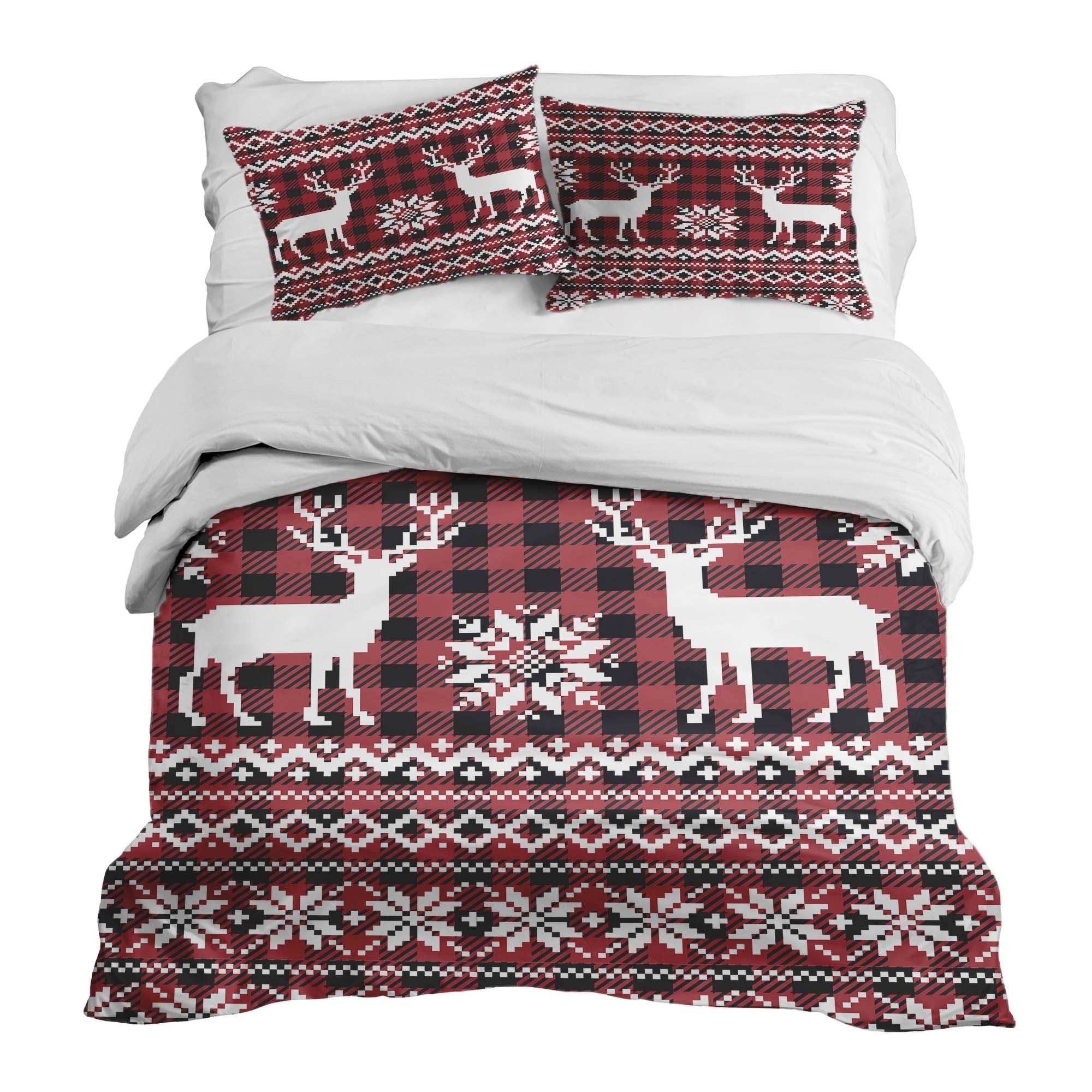 Therapy blankets bedding set checkered with reindeer