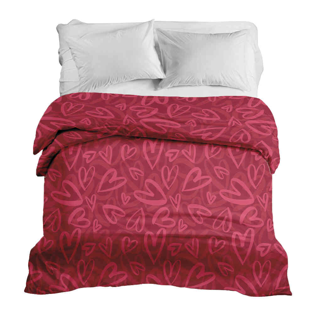 Couverture thérapeutique originale - Housse en coton rouge avec motif cœur rose