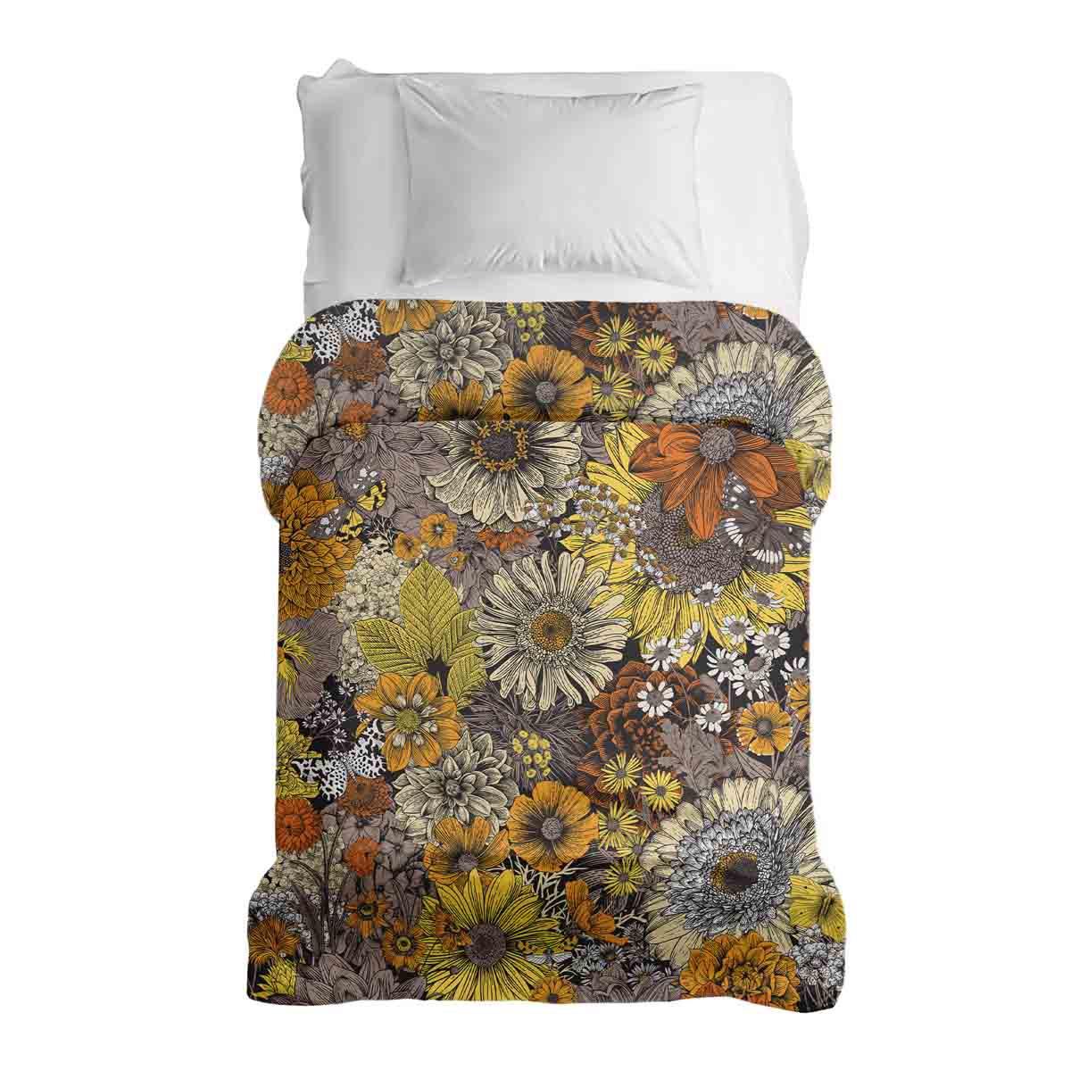 Couverture thérapeutique originale - Housse en coton fleurs jaunes