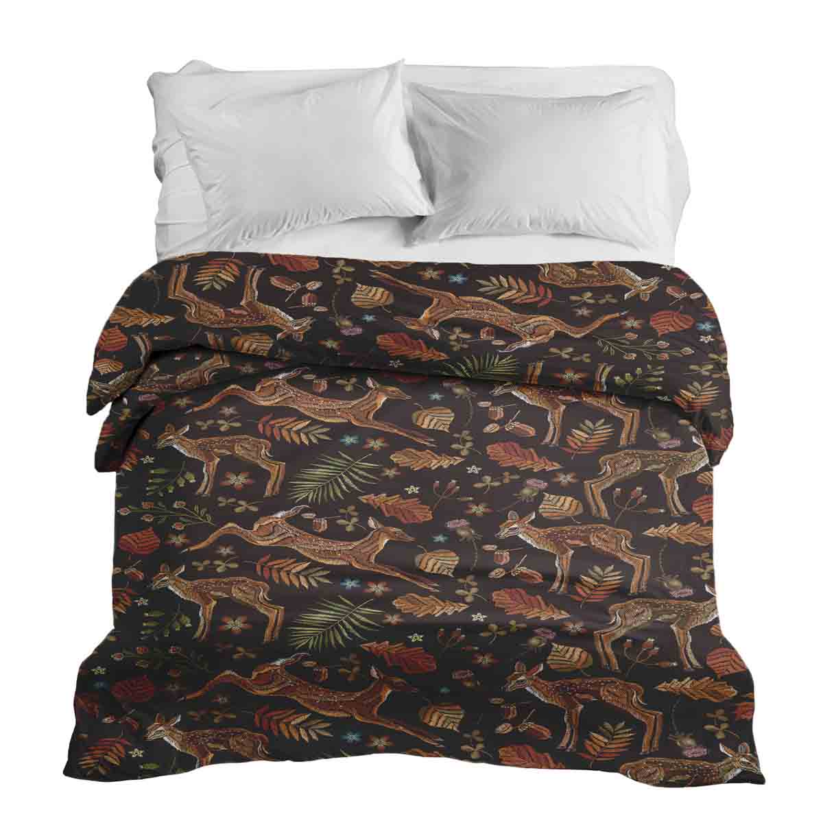Couverture thérapeutique originale - Housse en coton marron avec chevreuil