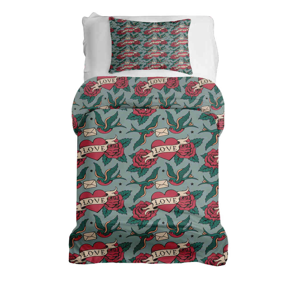 Ensemble de linge de lit avec couverture thérapeutique Love Tattoo