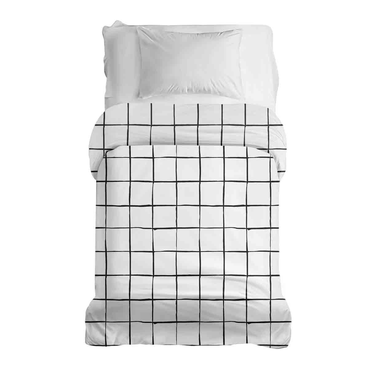 Couverture thérapeutique originale - Housse en coton blanche avec carreaux noirs