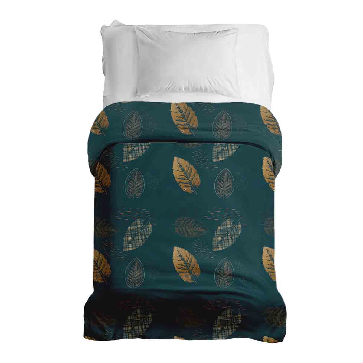 Couverture thérapeutique originale - Housse en coton verte avec feuille dorée