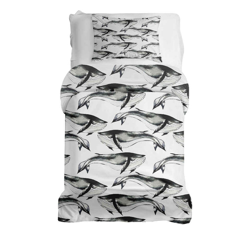 Therapy blanket and bedding set, black blue whale