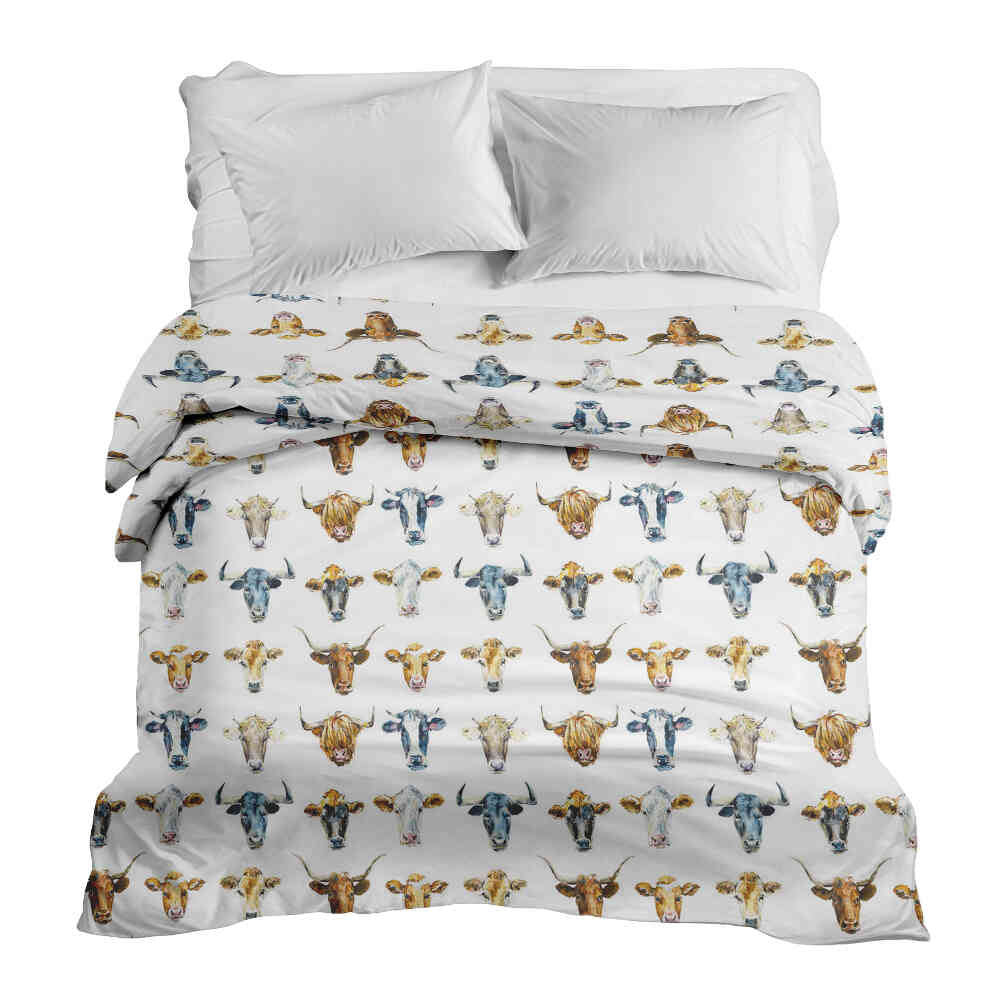 Couverture thérapeutique originale - Housse en coton blanc avec têtes de taureau