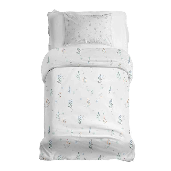 Therapy blanket and bedding set, white with spring flowers.
