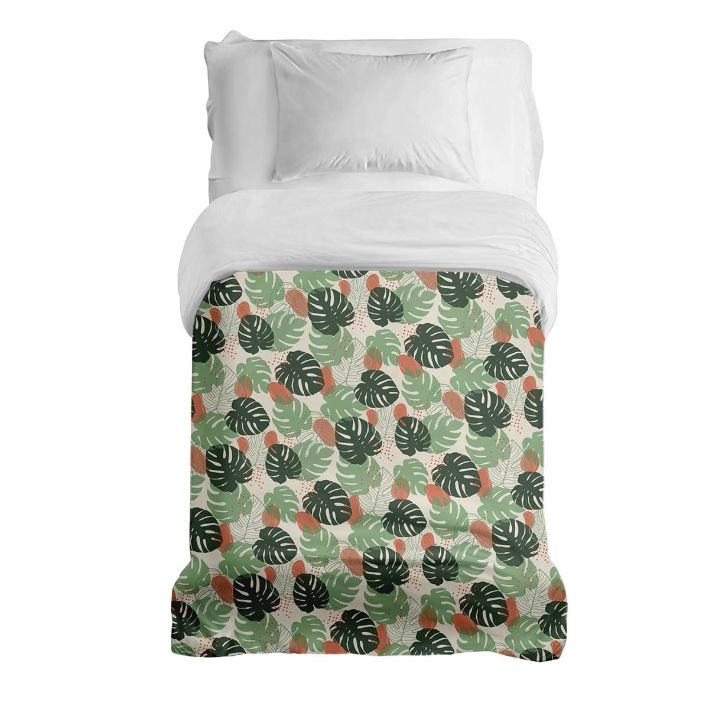 Couverture thérapeutique originale - Housse en coton Monstera claire