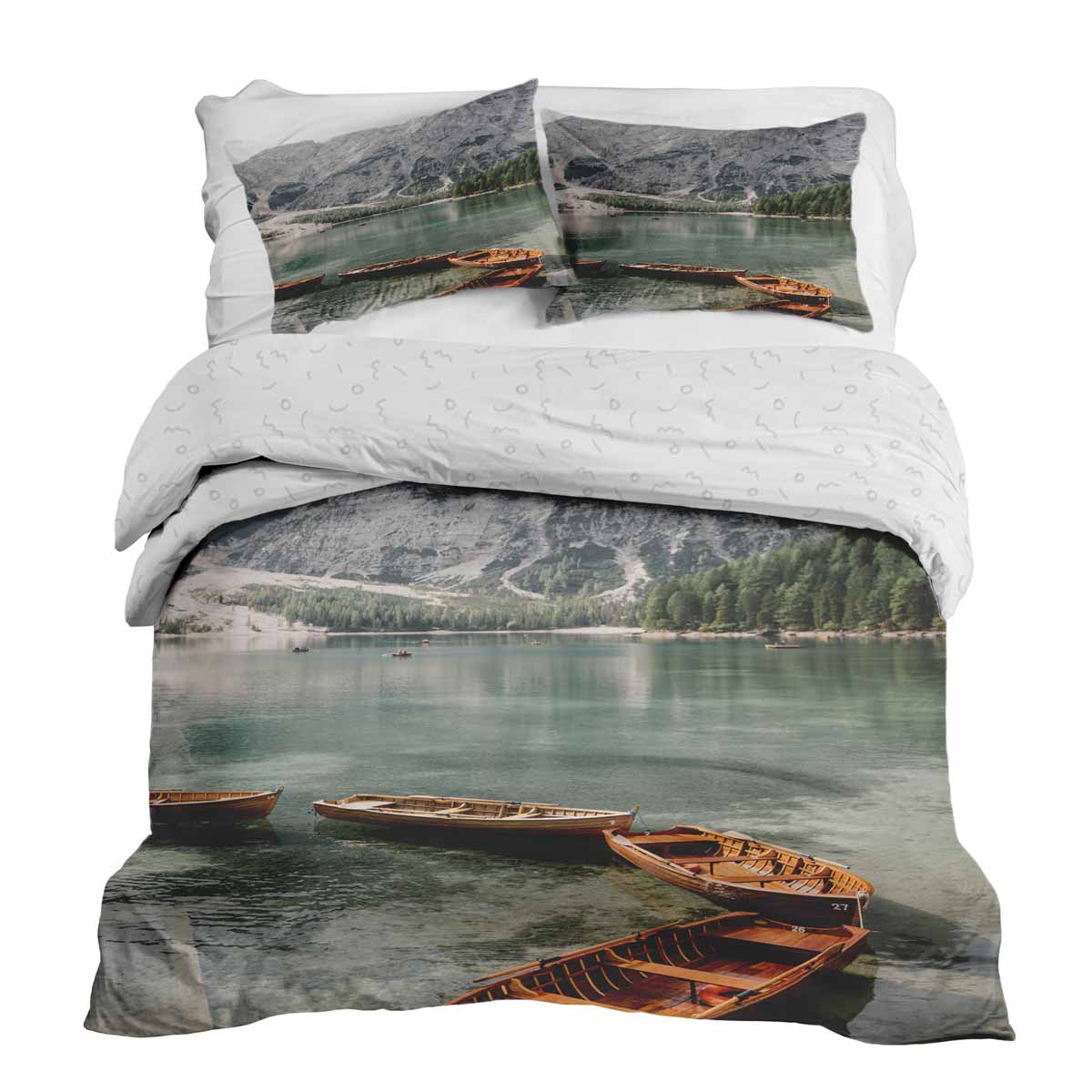 Ensemble de literie avec couverture thérapeutique motif lac avec bateaux
