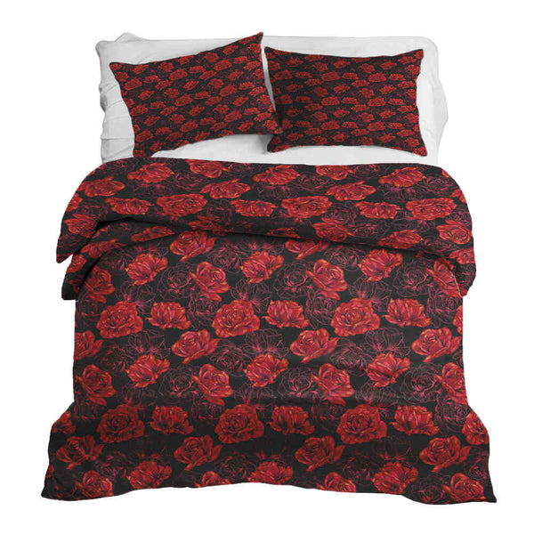 Therapy blanket and bedding set, black with red roses.