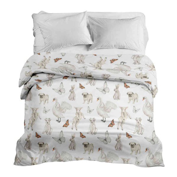 Original therapy blanket - cotton cover white cute animals