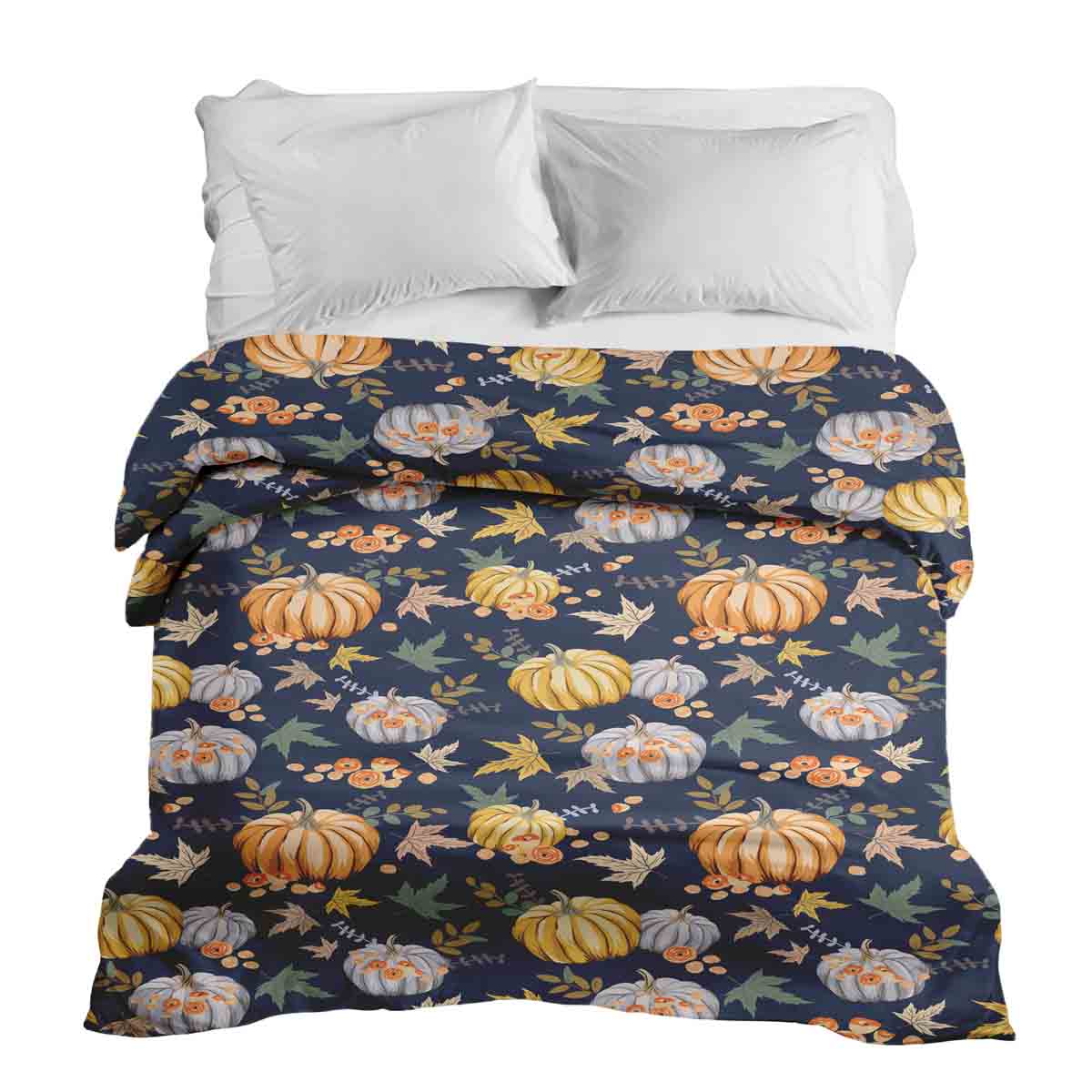 Couverture thérapeutique originale - Housse en coton bleue avec citrouilles