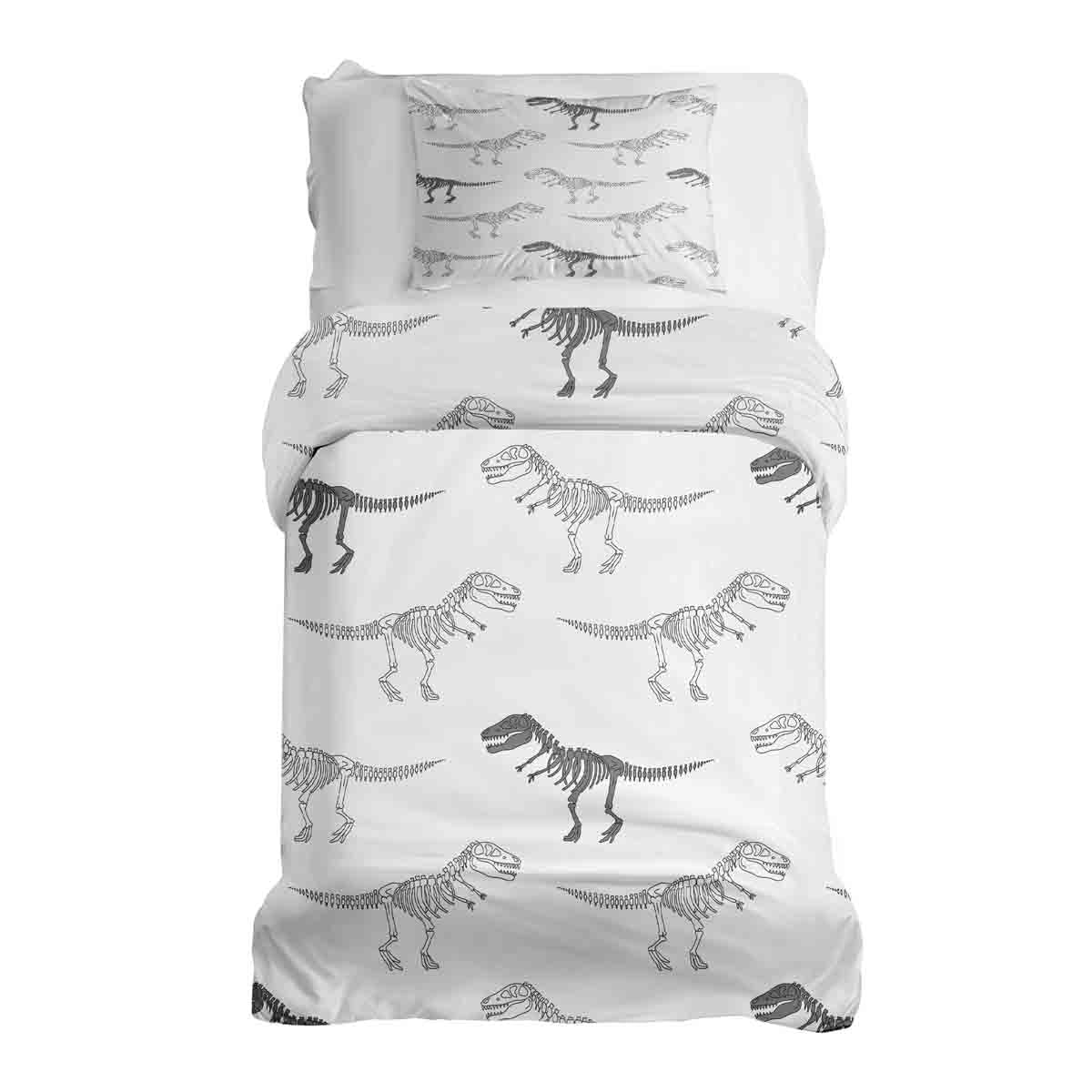 Ensemble de literie avec couverture thérapeutique blanc avec squelette de dinosaure