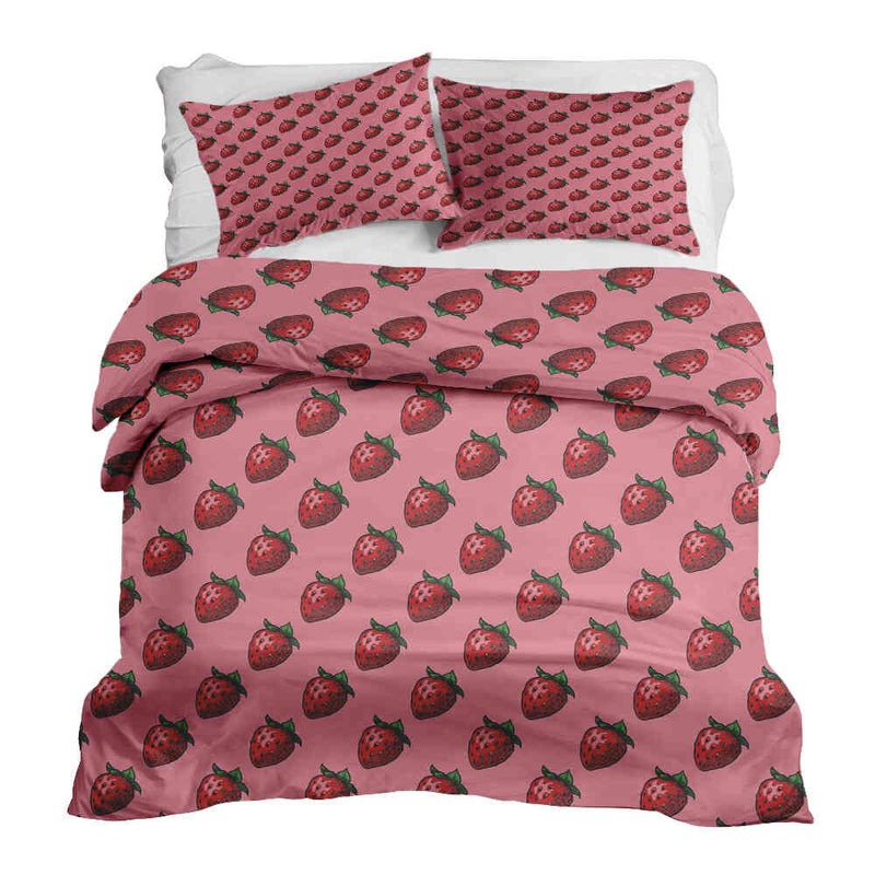 Therapy blanket and bedding set, pink with strawberries.