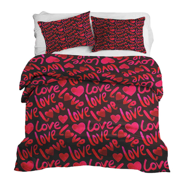 Therapy blanket and bedding set, black with "Love" lettering.