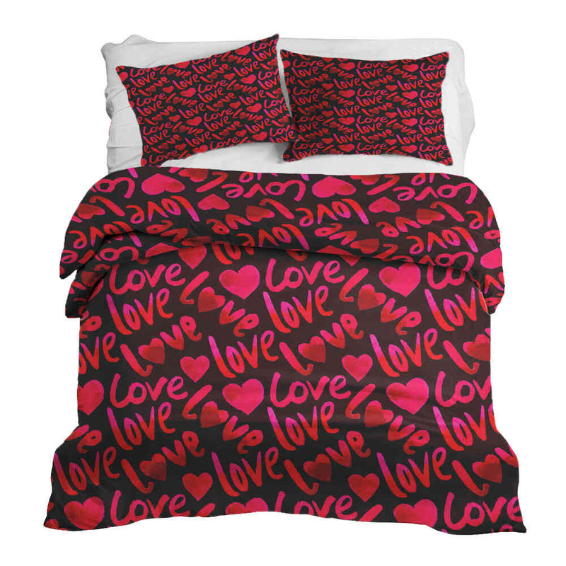 Therapy blanket and bedding set, black with "Love" lettering.