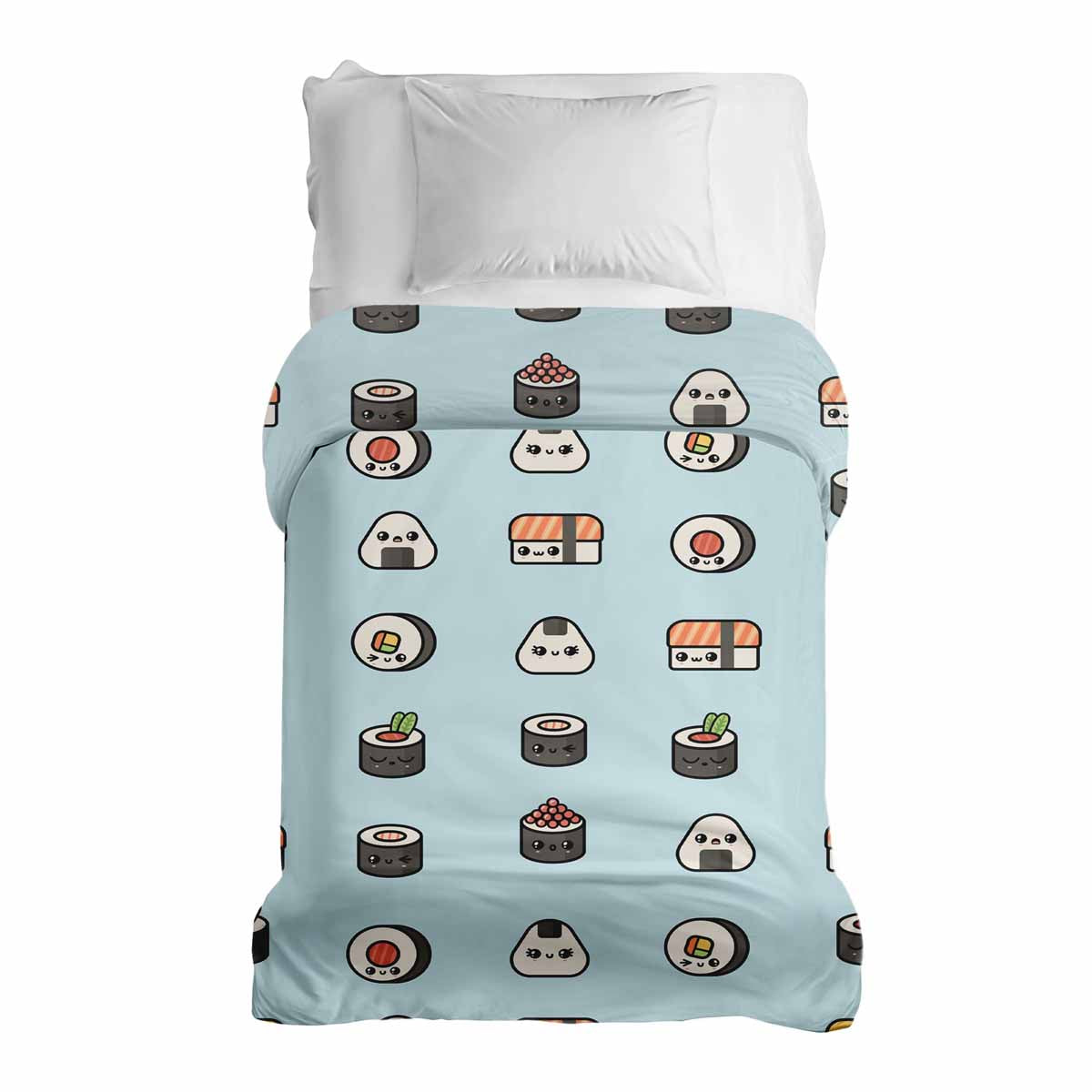 Couverture thérapeutique originale - Housse en coton bleu clair avec sushi