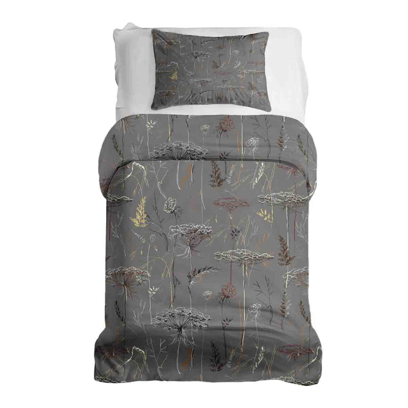 Therapy blanket bedding set, grey with golden plants.