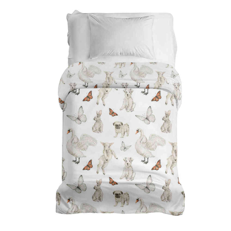 Original therapy blanket - cotton cover white cute animals