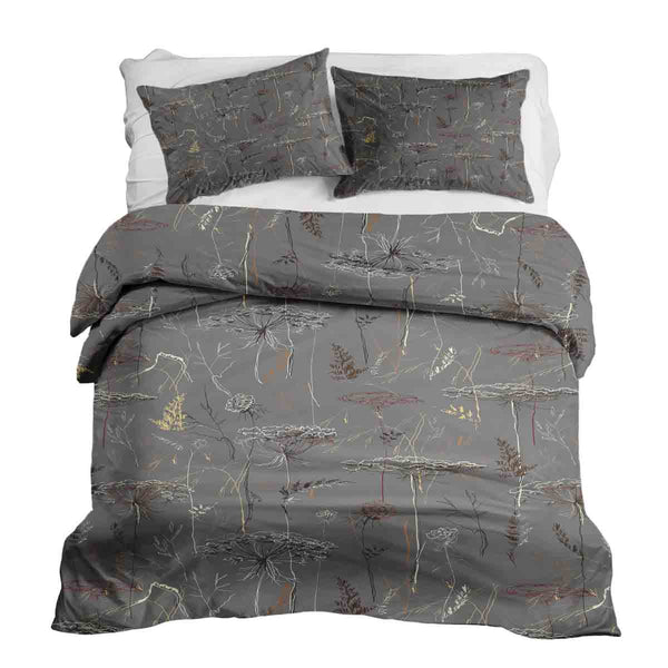 Therapy blanket bedding set, grey with golden plants.