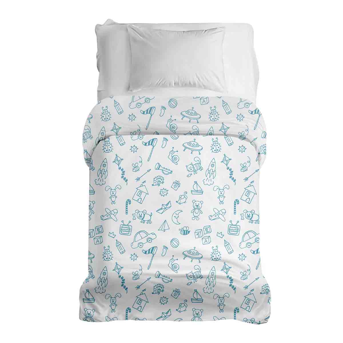 Couverture thérapeutique originale - Housse en coton blanc avec jouets