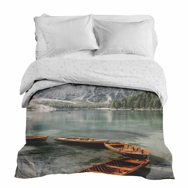 Original therapy blanket - cotton cover lake with boats