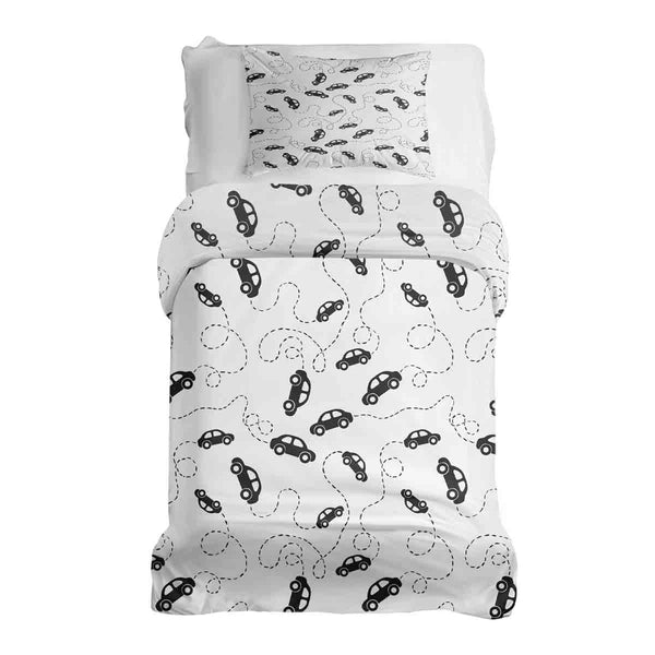 Therapy blanket and bedding set with black cars.