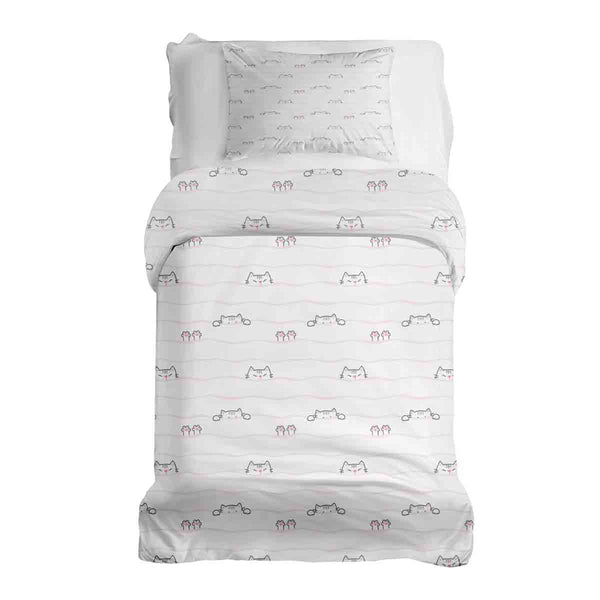 Therapy blanket and bedding set, white with small cats.