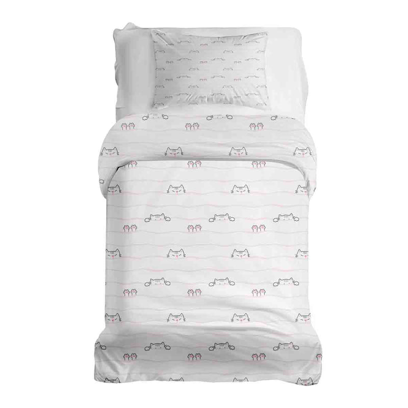 Therapy blanket and bedding set, white with small cats.
