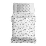 Therapy blanket and bedding set, white with dots and trees.
