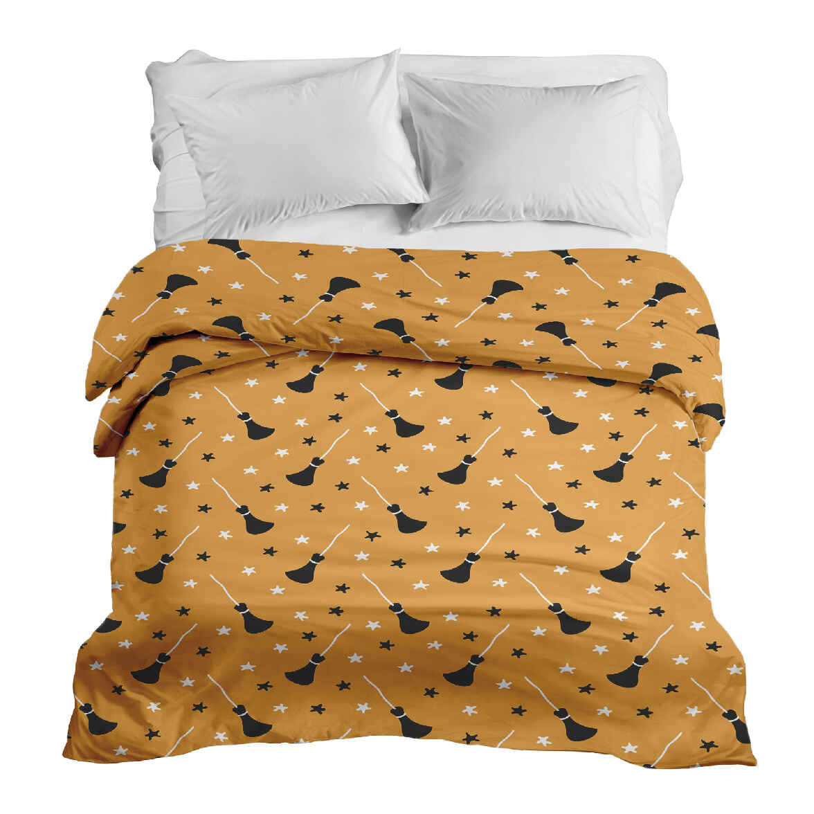 Couverture thérapeutique originale - Housse en coton orange avec balai de Potter