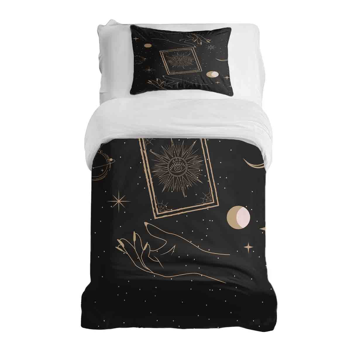 Ensemble de literie avec couverture thérapeutique noir avec soleil, lune et étoiles
