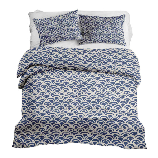 Therapy blanket and bedding set, blue wave pattern.
