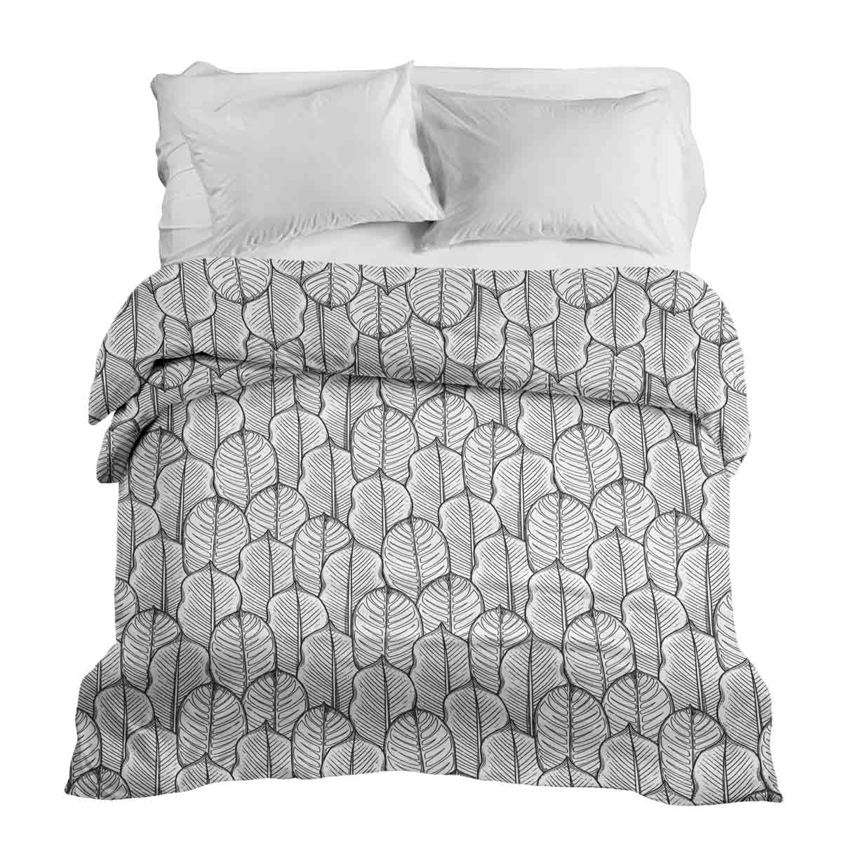 Couverture thérapeutique originale - Housse en coton grise avec feuilles d'érable