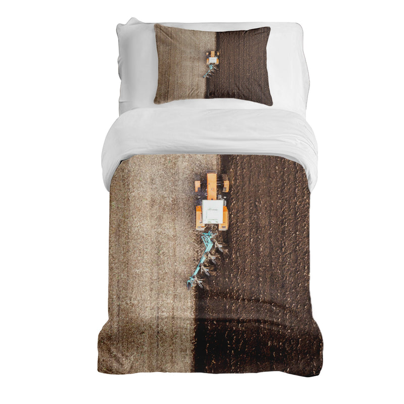 Therapy blanket and bedding set, brown, farmland pattern.