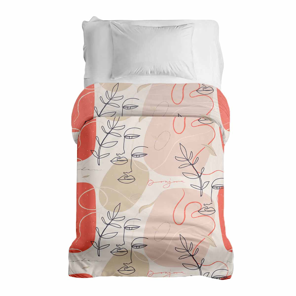 Couverture thérapeutique originale - Housse en coton beige avec visage abstrait