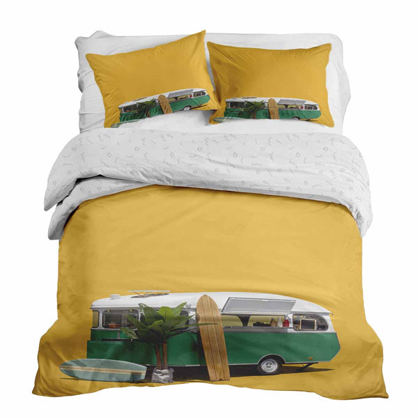 Therapy blanket bedding set yellow with bus