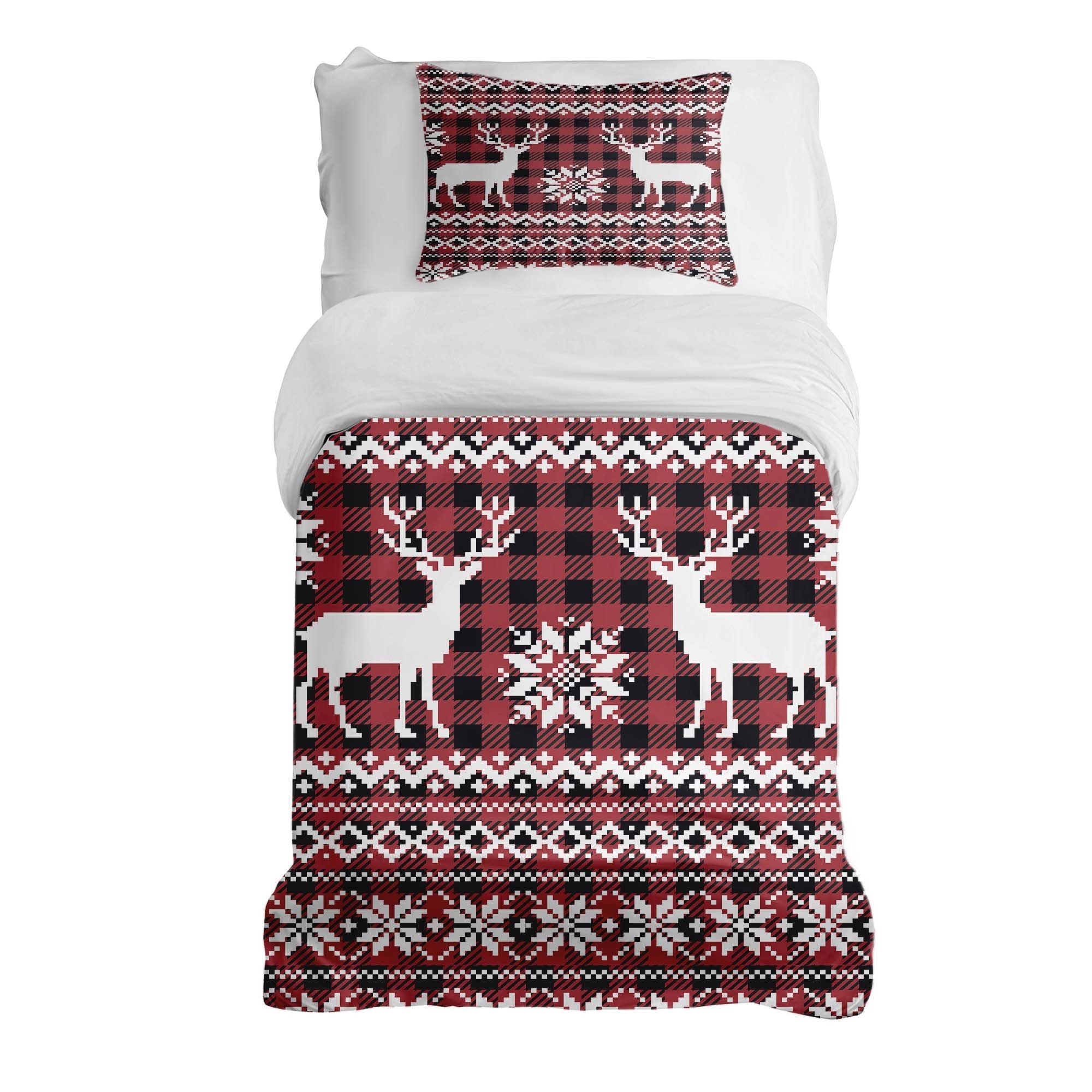 Therapy blankets bedding set checkered with reindeer
