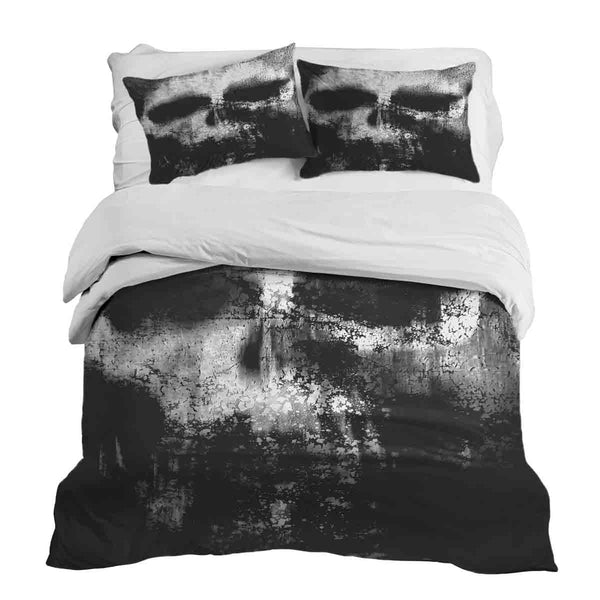 Therapy blanket bedding set, black with mottled pattern.