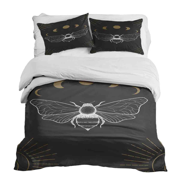 Therapy blanket bedding set, black with moth design.