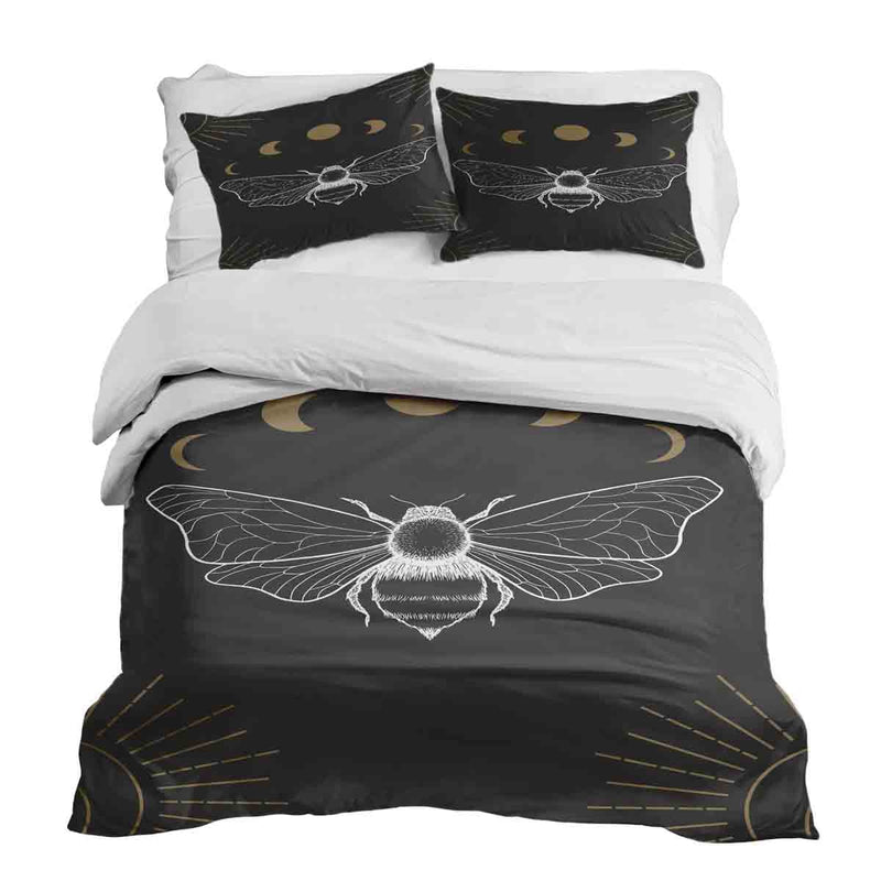 Therapy blanket bedding set, black with moth design.