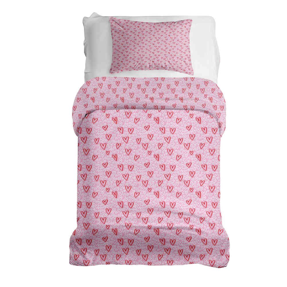 Ensemble de literie avec couverture thérapeutique rose à cœurs rouges