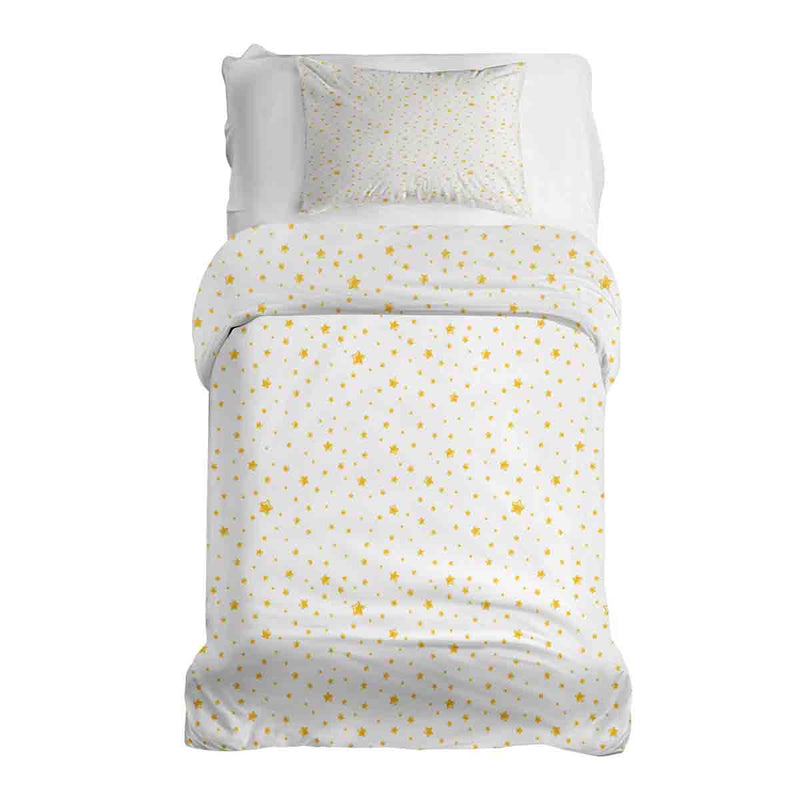 Therapy blanket and bedding set, white with yellow stars.