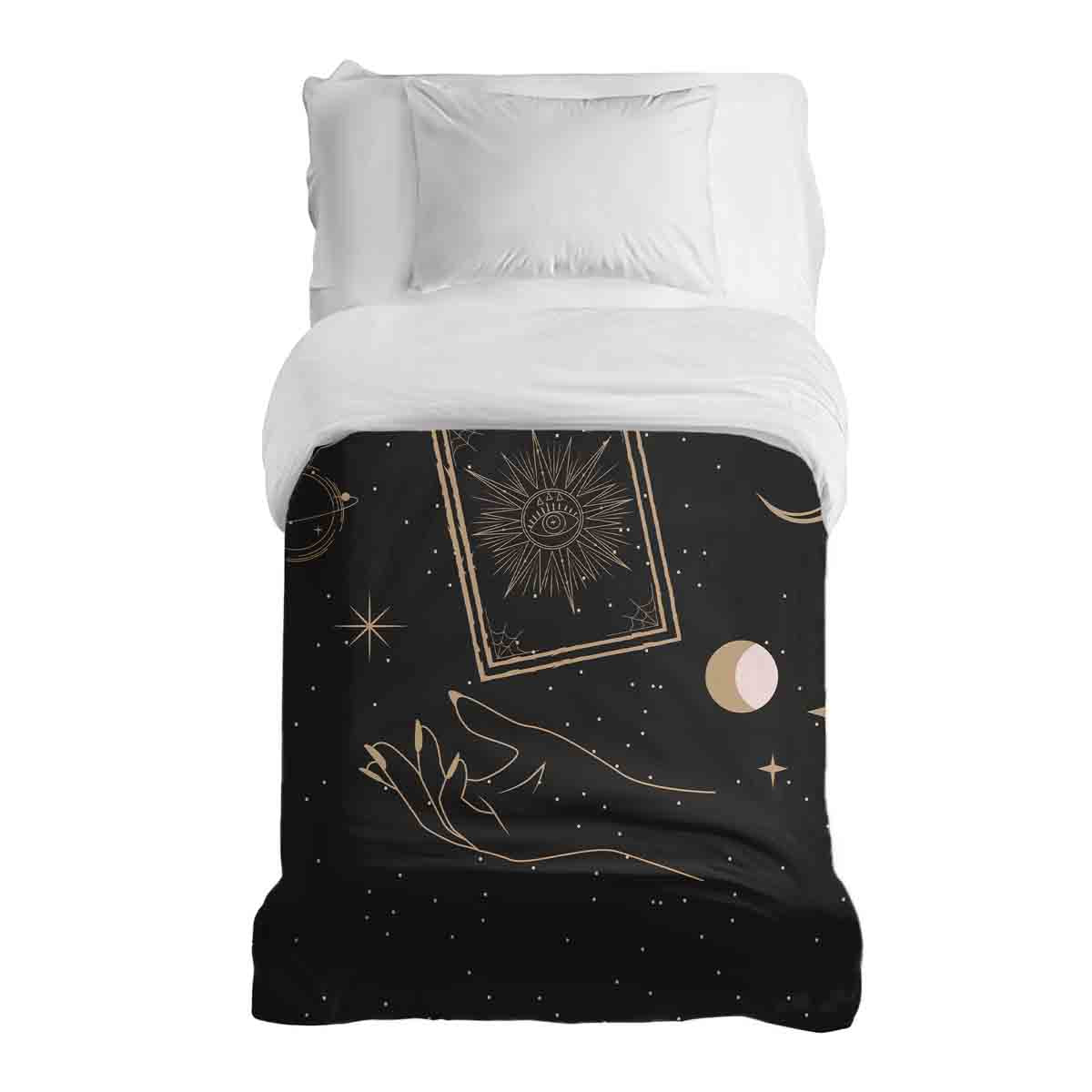 Couverture thérapeutique originale - Housse en coton noire avec soleil, lune et étoiles