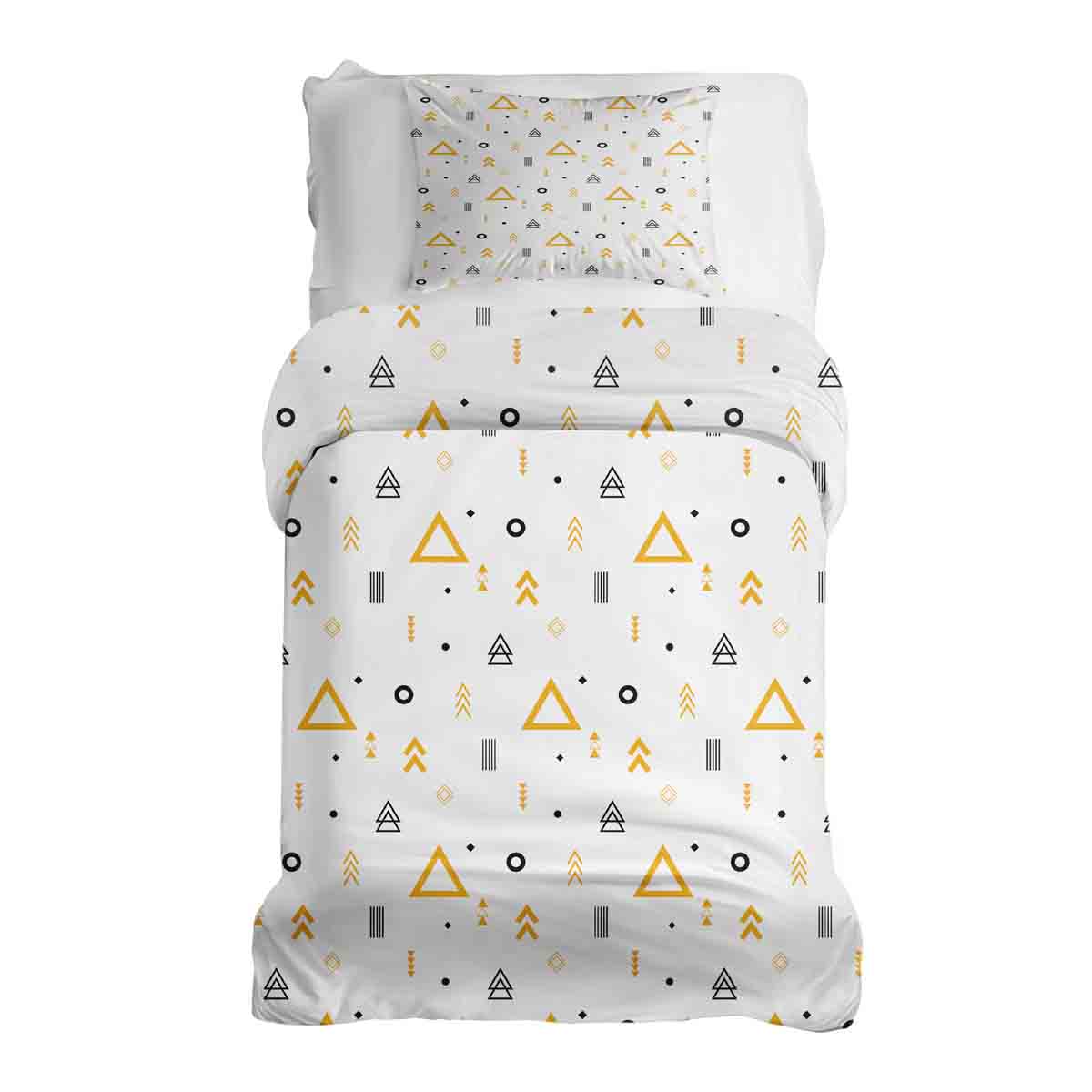 Ensemble de literie avec couverture thérapeutique blanc avec des triangles jaunes