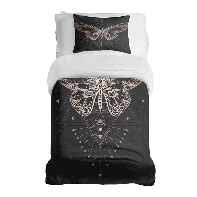 Therapy blanket bedding set, black with butterfly.