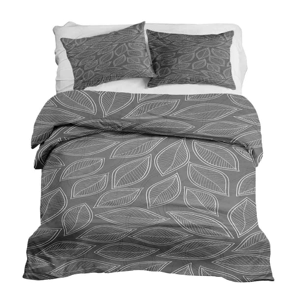 Therapy blankets and bedding set, grey with white palm leaves.