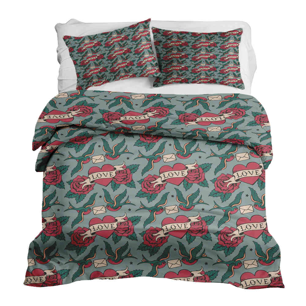 Ensemble de linge de lit avec couverture thérapeutique Love Tattoo