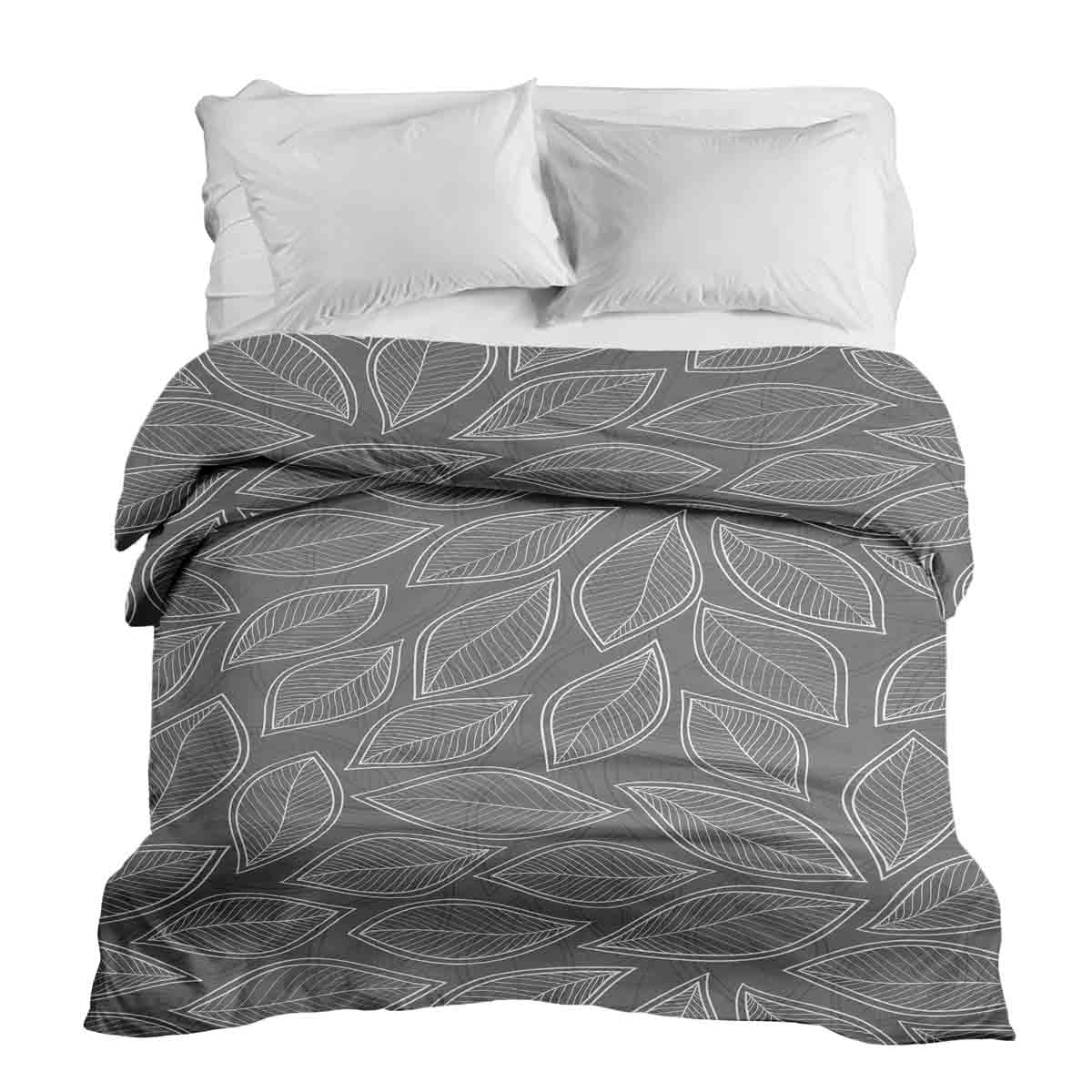 Couverture thérapeutique originale - Housse en coton grise avec feuilles de palmier blanches